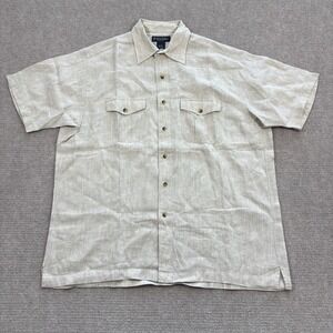Brooks Brothers Irish Linen Beige Safari Camp Shirt Men's Size Large EUC